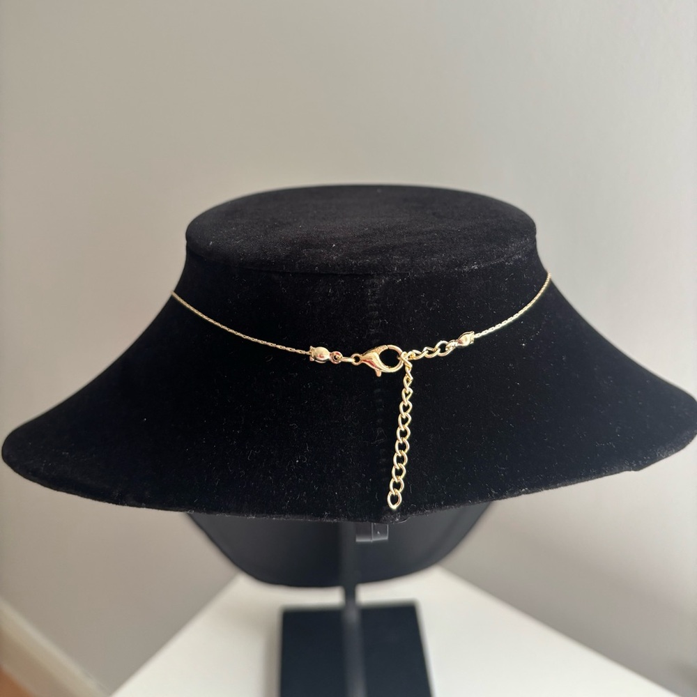Gold Chain Necklace with Green Bead Accents and Daisy Pendant - Picture 5 of 5